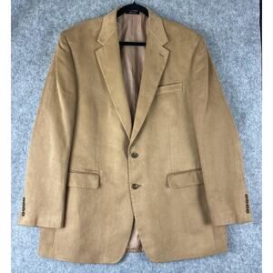 Chaps Ralph Lauren Faux Suede Blazer Sport Coat Mens 44L Tan Beige 2 Button